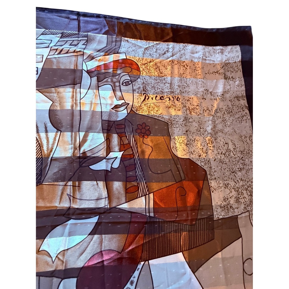 Vintage 80s/90s Picasso Art Print Scarf Brown Colors Avant Garde Art to Wear